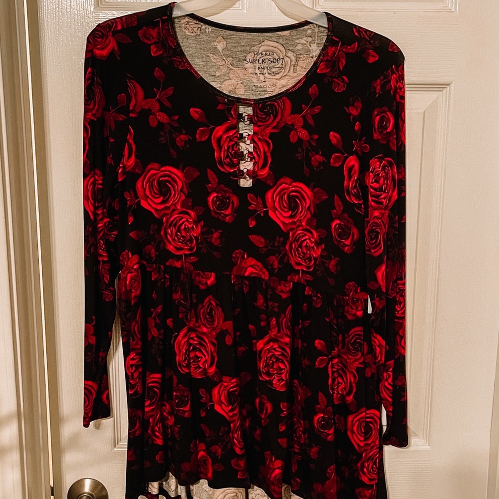 Torrid Black and Red Rose Top
